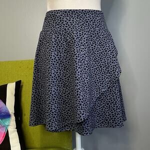 Eddie Bauer Kacey Blue Black Animal Print Faux Wrap Pull On Skirt